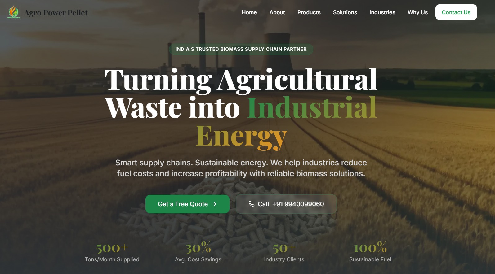 Agro Power Pellet website homepage screen